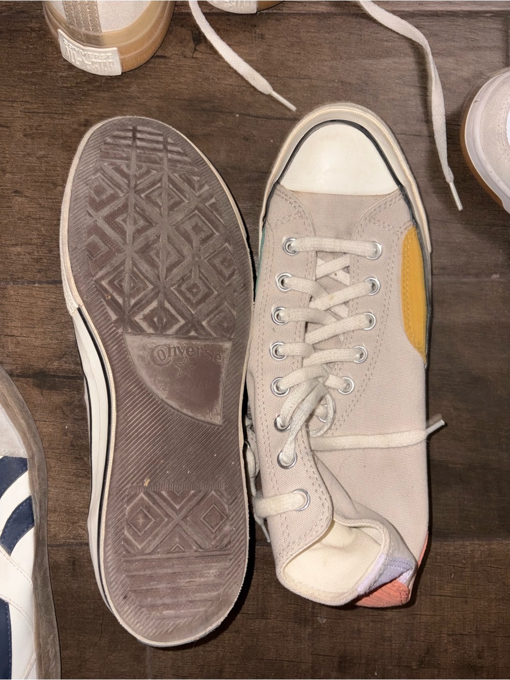 Converse Men’s Low-Top Canvas Sneakers in Beige with Mustard Patch